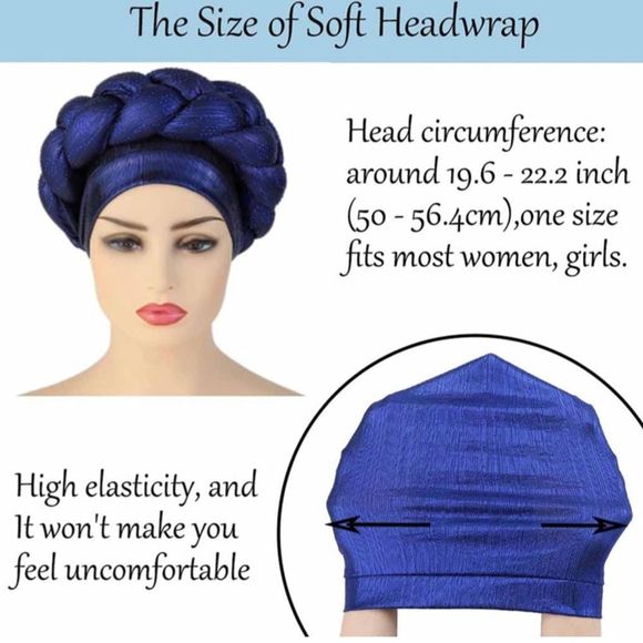 Blue  PreTied Head Scarf for Women Twisted Stretchy Turban Head Wrap Cryst… - Picture 2 of 3